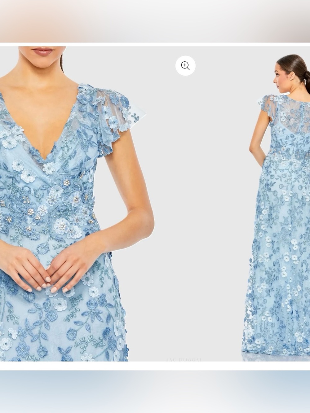 Light Blue Floral Applique V-Neck Evening Dress